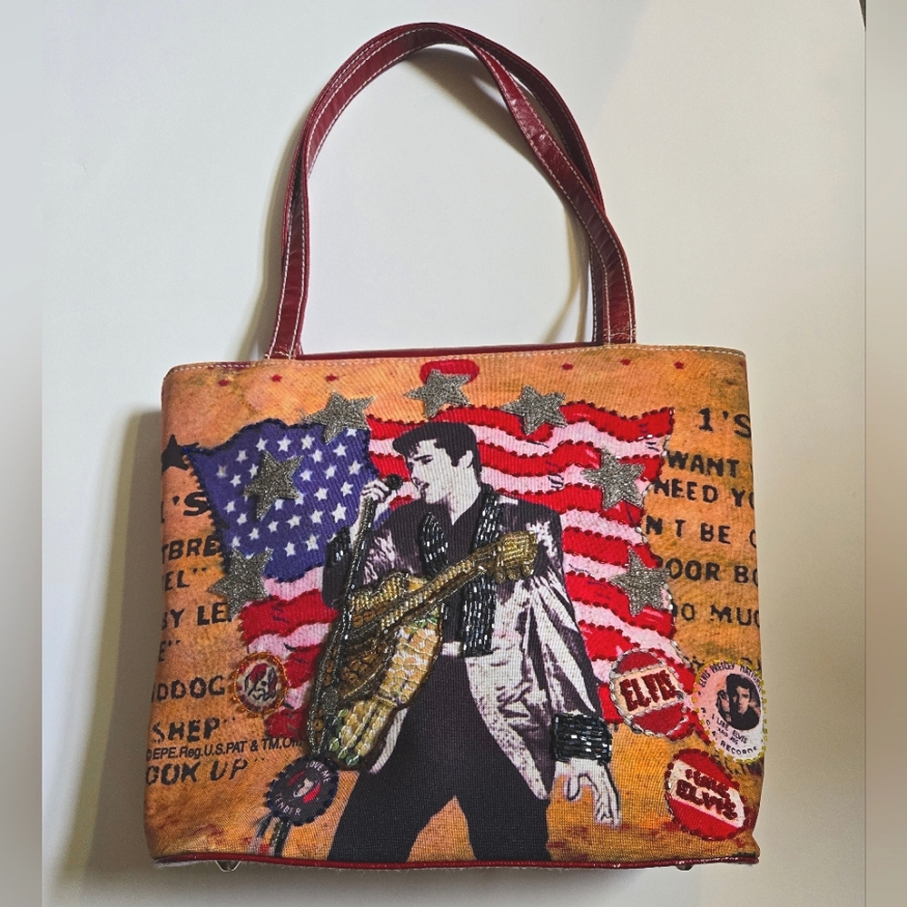 Ashley M ELVIS Presley purse handbag tote style bag double strap Beaded The King